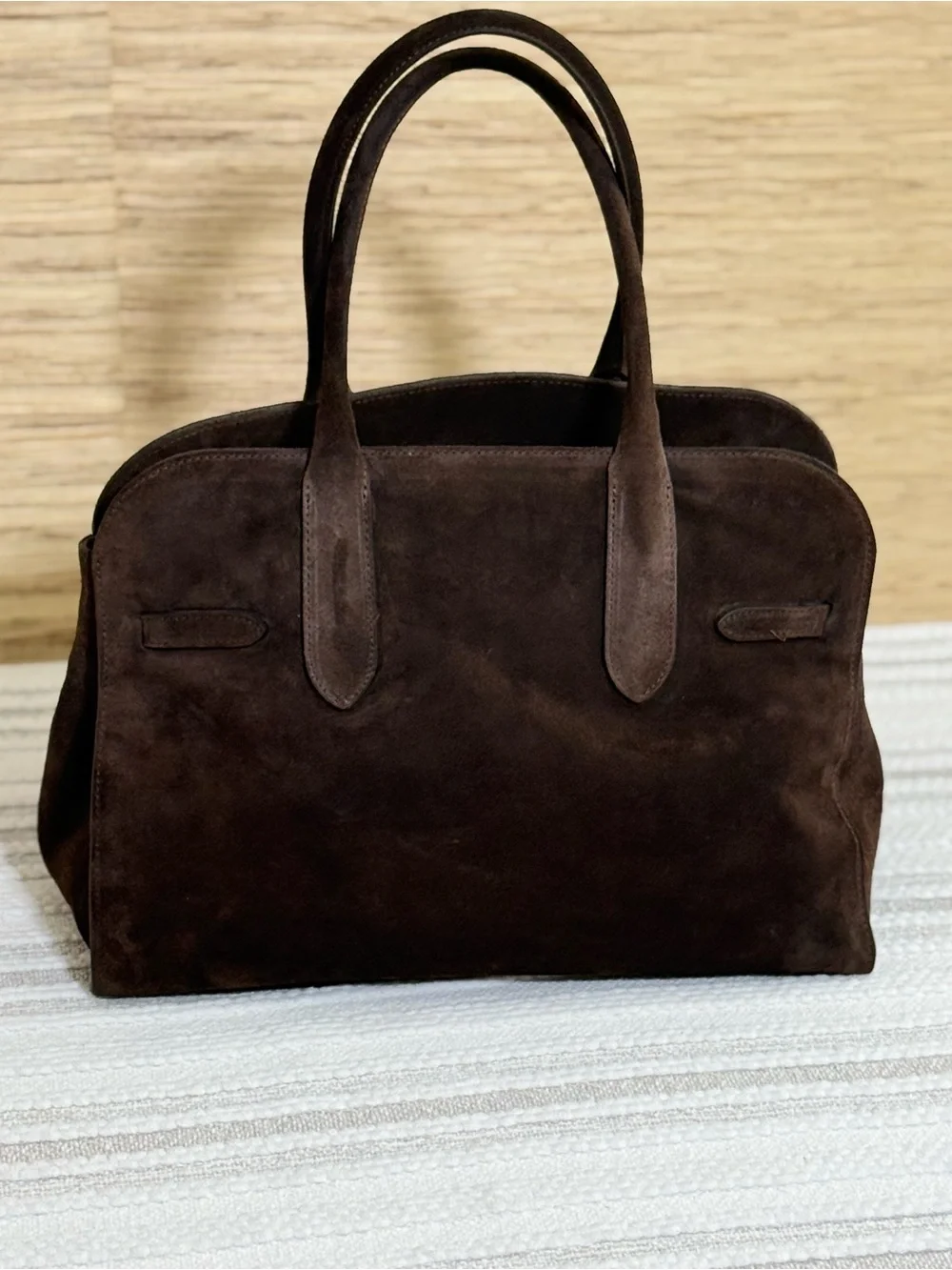 Claudia Firenze Brown Suede Satchel Handbag Crossbody Shoulder Bag Gold Hardwar